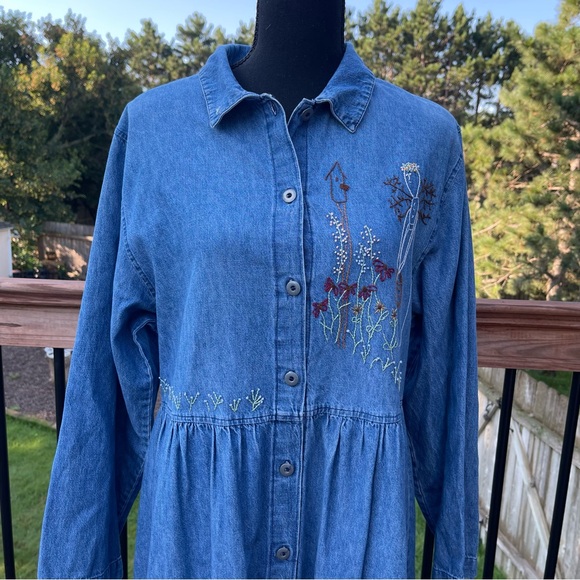 Dresses & Skirts - VTG Sunbelt Denim Medium Midi Dress Farmhouse Western Modest Button Embroidery